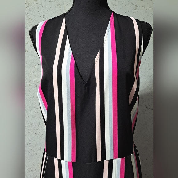 #027 Sz XL Express Striped One-Piece Jumpsuit with Pink and Black Accents - Picture 12 of 15